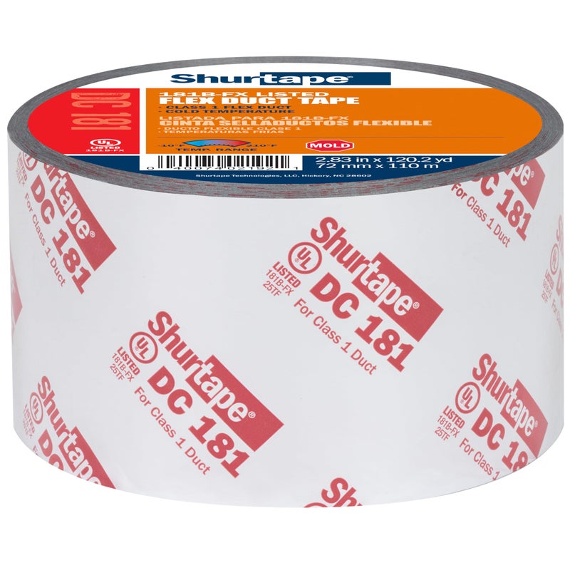 Shurtape DC 181 UL 181B-FX Listed/Printed Film Tape, 72mm x 110m, Metalized Print, 1 Roll (207113) - Image 1
